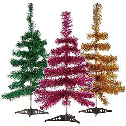 Foto van Set van 3x kleine glitter folie kerstbomen 60 cm - diverse kleuren - kunstkerstboom
