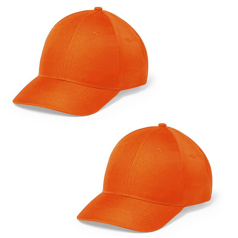 Foto van 2x stuks oranje 6-panel baseballcap voor volwassenen - verkleedhoofddeksels
