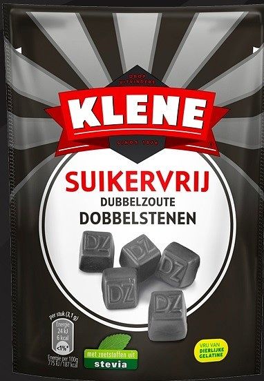 Foto van Klene dubbel zoute dobbelstenen suikervrije drop zak 110 gram bij jumbo