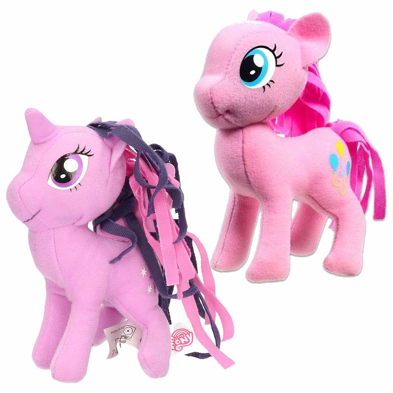 Foto van Set van 2x pluche my little pony speelgoed knuffels pinkie pie en sparkle 13 cm - knuffeldier