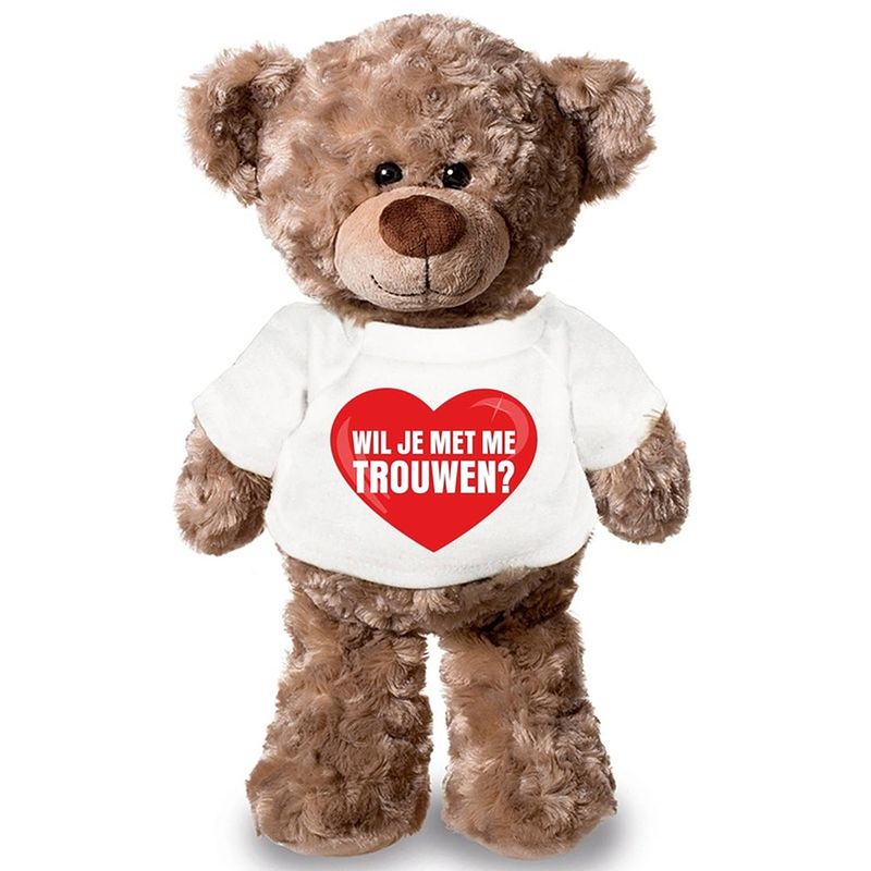 Foto van Knuffel teddybeer met wil je met me trouwen hart shirt 43 cm - knuffelberen