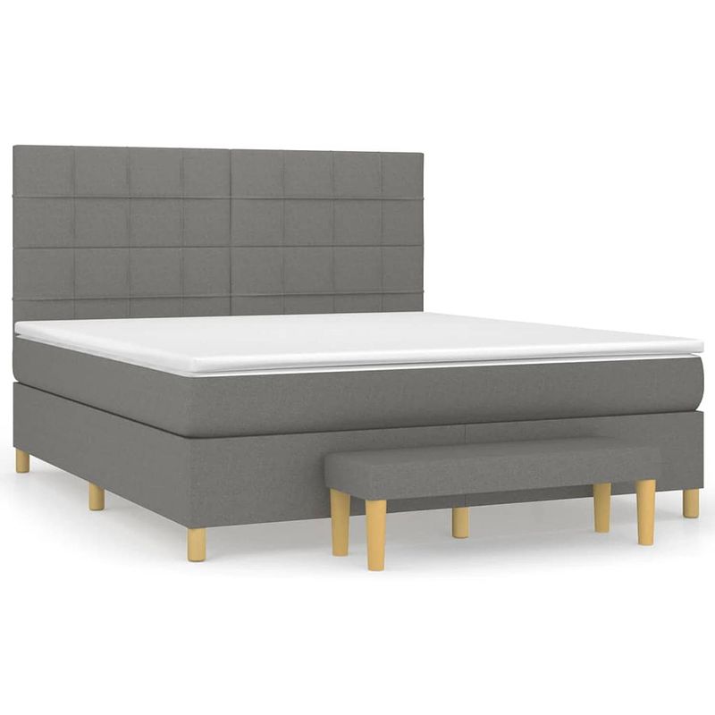 Foto van The living store boxspringbed - donkergrijs - 203 x 160 x 118/128 cm - pocketvering matras - middelharde ondersteuning