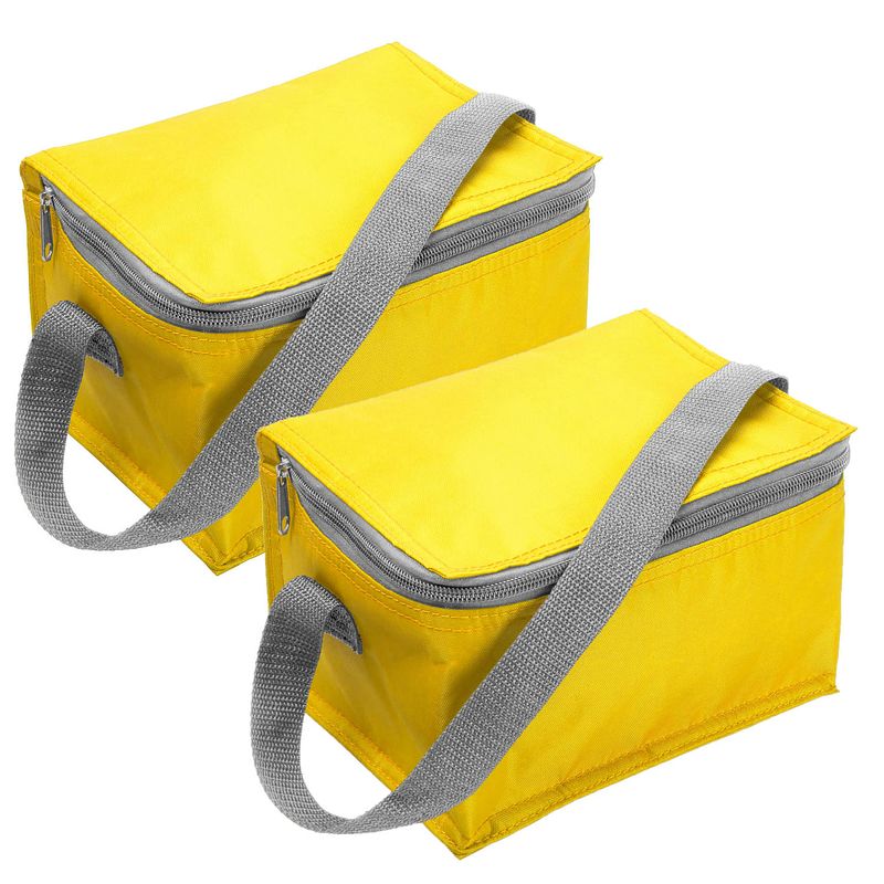 Foto van Trendoz set van 2x stuks kleine koeltas geel voor 6 blikjes met rits en draagband - koeltas