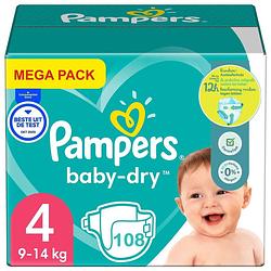 Foto van Pampers - baby dry - maat 4 - mega pack - 108 luiers - 9/14 kg