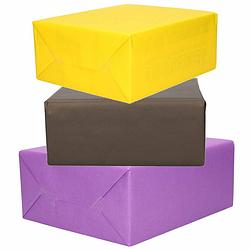 Foto van 3x rollen kraft inpakpapier geel/zwart/paars 200 x 70 cm - cadeaupapier