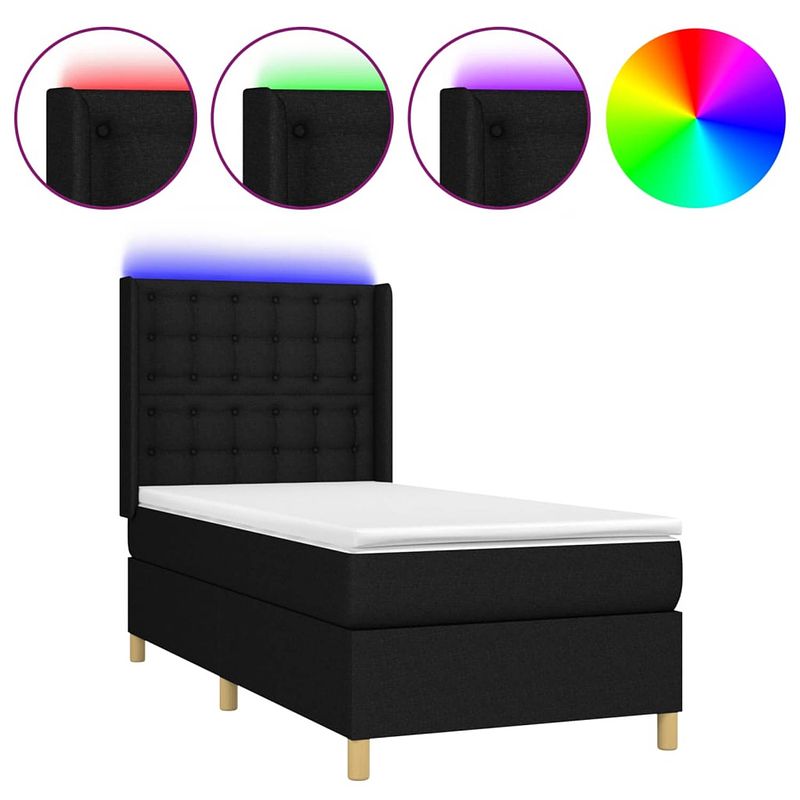 Foto van The living store boxspring bed - led - pocketvering matras - huidvriendelijke topmatras - zwart - 203x93x118/128 cm