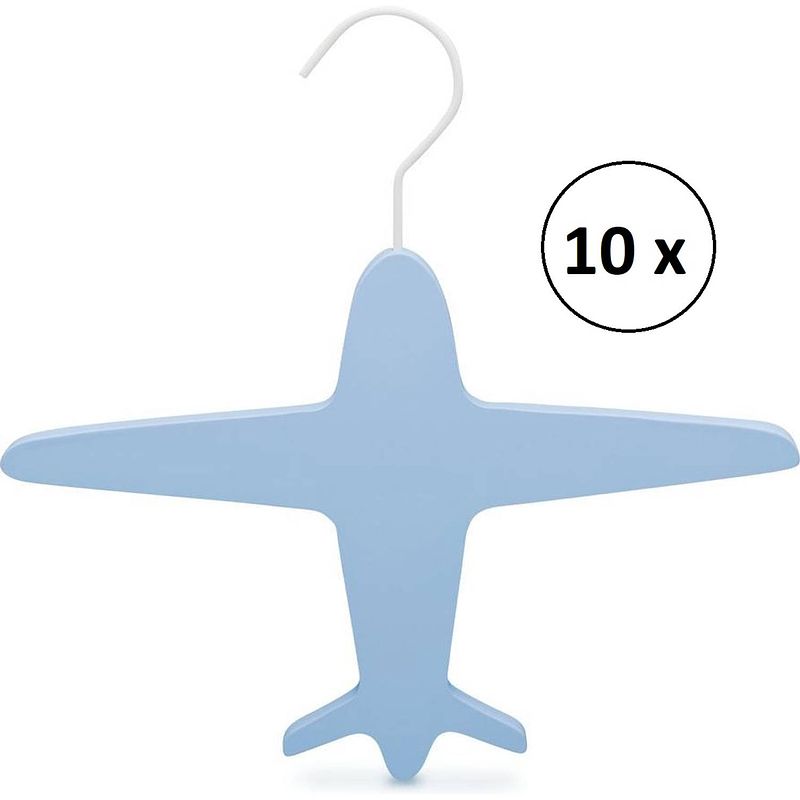 Foto van Relaxwonen - kinder kledinghangers - set van 10 - blauw - vliegtuig hanger - extra stevig