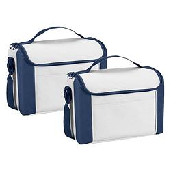 Foto van Set van 2x stuks kleine koeltassen voor lunch blauw/wit 27 x 20 x 16 cm 8 liter - koeltas