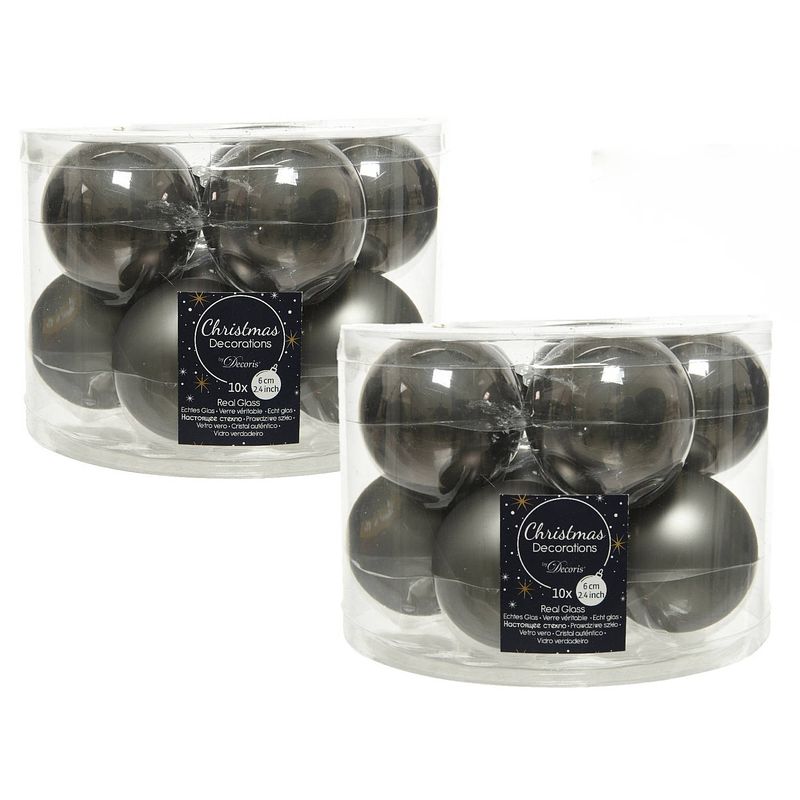 Foto van 20x stuks glazen kerstballen antraciet (warm grey) 6 cm mat/glans - kerstbal