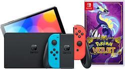 Foto van Nintendo switch oled rood/blauw + pokémon violet