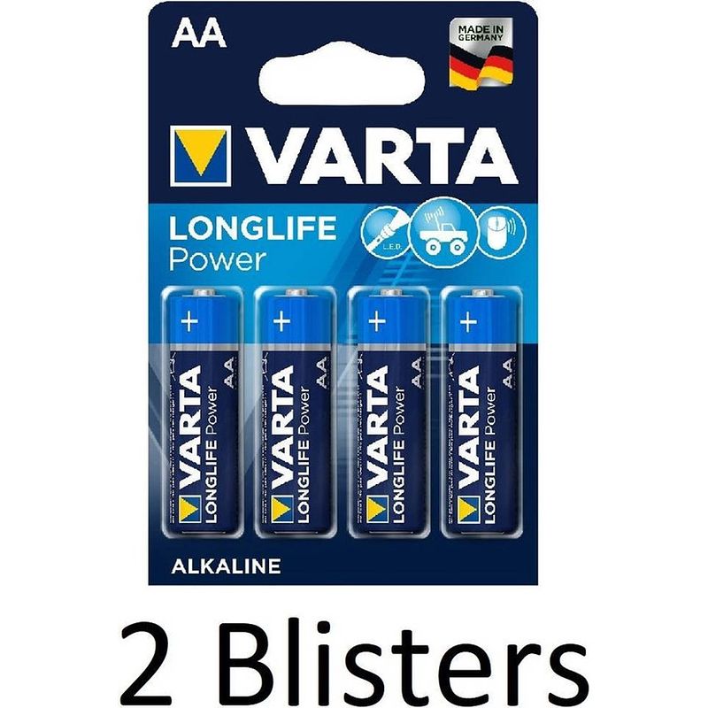 Foto van 8 stuks (2 blisters a 4 st) varta longlife power aa batterijen