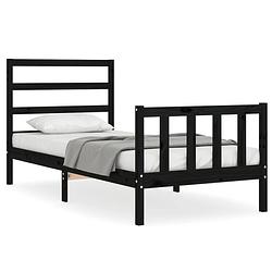 Foto van The living store massief grenenhouten bedframe - zwart - 195.5 x 95.5 x 100 cm - multiplex lattenbodem