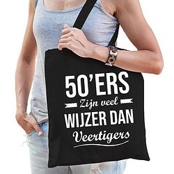 Foto van 50ers zijn veel wijzer dan veertigers cadeau tas zwart voor dames - feest boodschappentassen