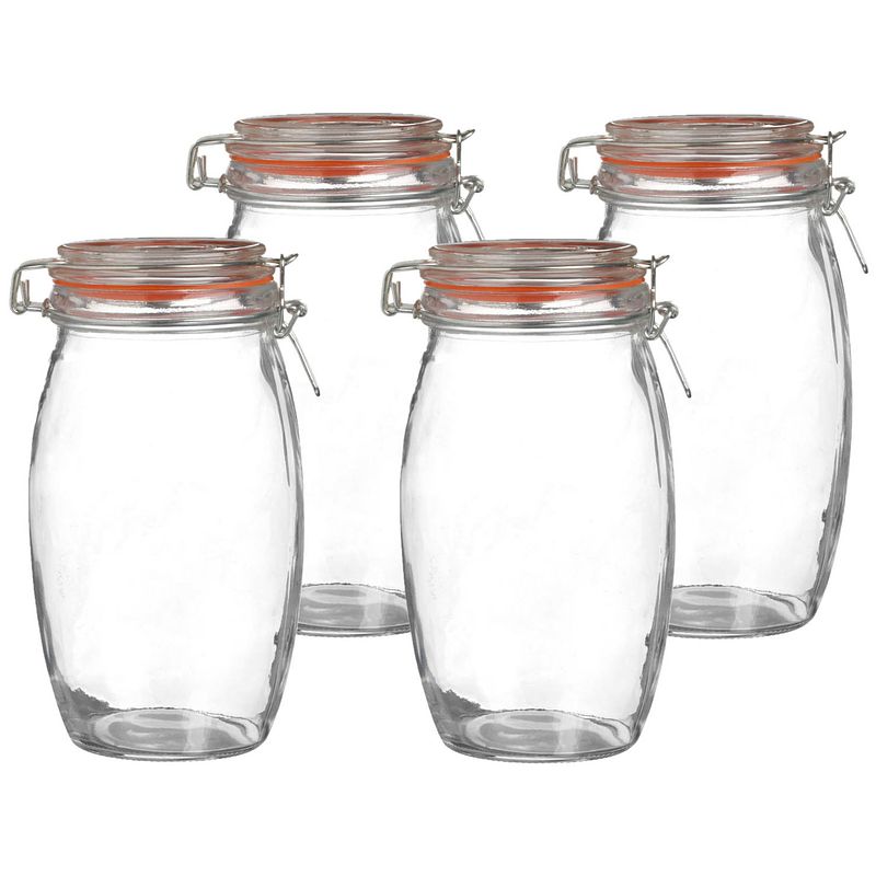 Foto van Urban living voorraadpot/bewaarpot - 4x - 1.3l - glas - met beugelsluiting - d13 x h22 cm - voorraadpot