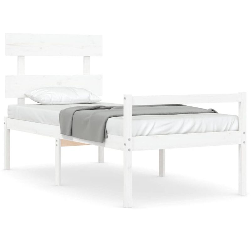 Foto van The living store bedframe - massief grenenhout - 205.5 x 95.5 x 81 cm - wit - 90 x 200 cm matras - montage vereist