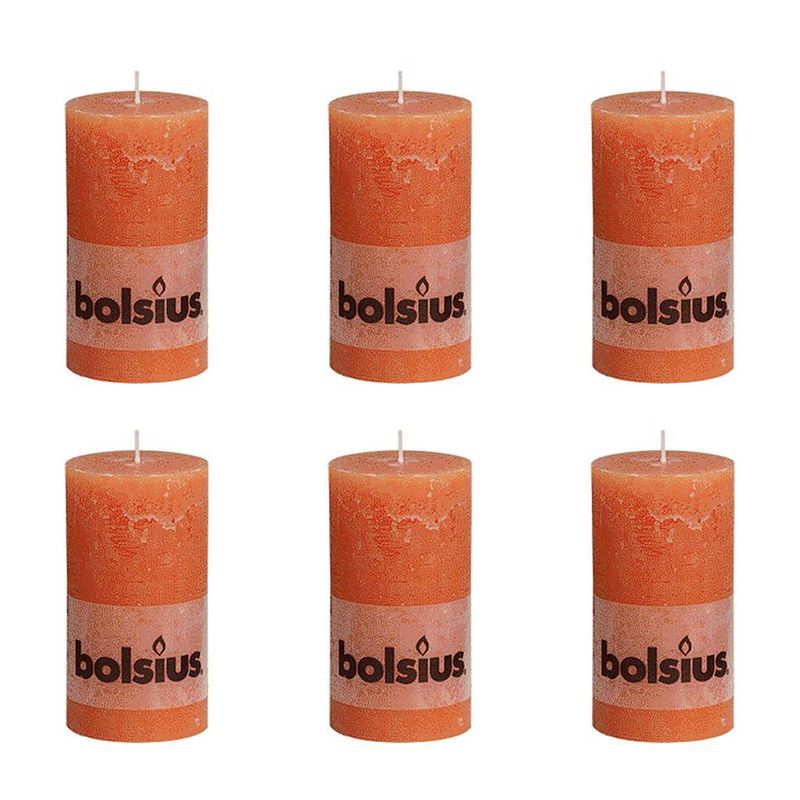 Foto van Bolsius rustieke stompkaarsen 130 x 68 mm 6 stuks oranje