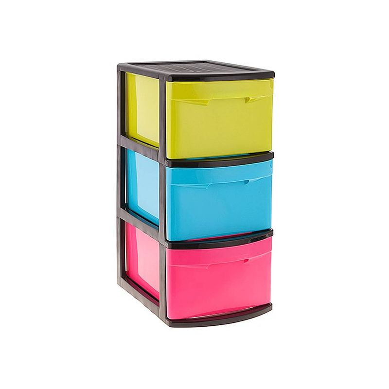 Foto van Ladeblok/bureau organizer met 3x lades multi-color/zwart l39 x b28.5 x h58.5 cm - ladeblok