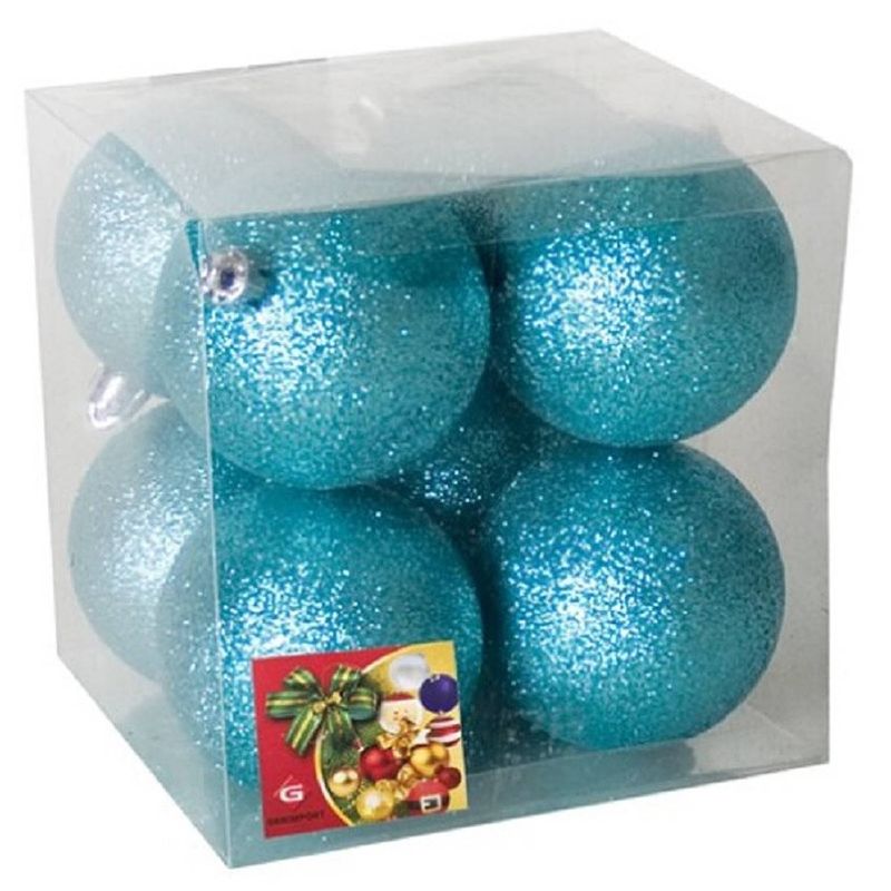 Foto van 8x stuks kerstballen ijsblauw glitters kunststof 7 cm - kerstbal