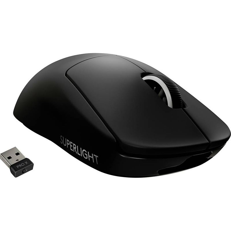 Foto van Logitech pro x superlight draadloze gaming-muis radiografisch optisch zwart 5 toetsen 16000 dpi oplaadbaar