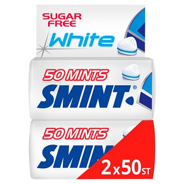 Foto van Smint white peppermint pepermunt suikervrij 2 blikjes 50 stuks keelpastille bij jumbo