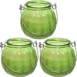 Foto van 3x citronella kaarsen in glas - 15 branduren - d8 x h8 cm - groen - geurkaarsen