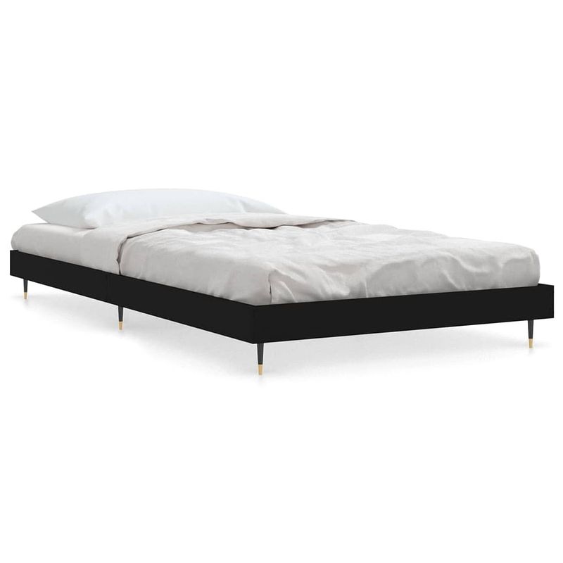 Foto van The living store bedframe - metaal en hout - eenpersoonsbed 193x93x20cm - zwart