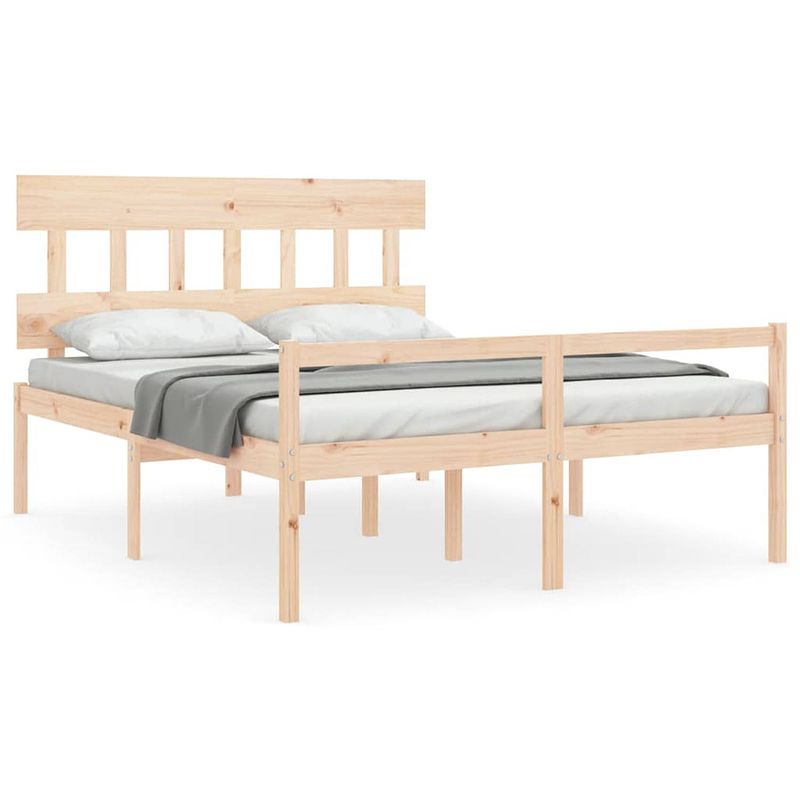 Foto van The living store massief grenenhouten bedframe - 205.5 x 155.5 x 81 cm - multiplex lattenbodem - functioneel hoofd- en