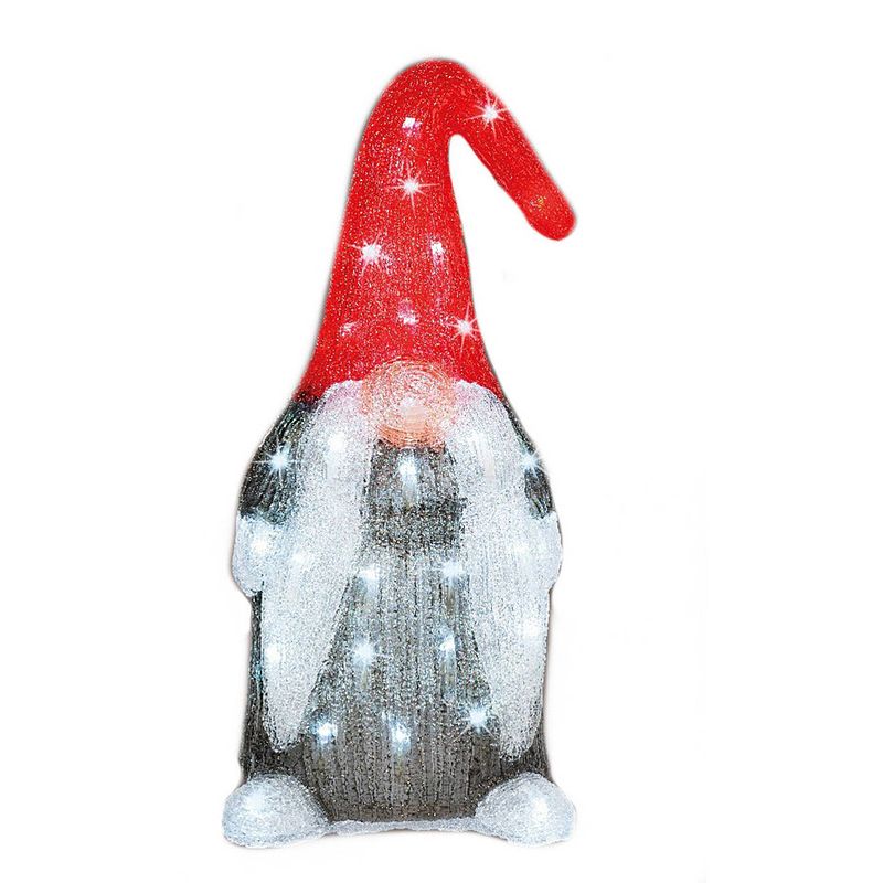 Foto van Kerstverlichting led figuren voor buiten gnome/dwerg 19 x 22 x 44 cm met 60 lampjes helder wit - kerstverlichting figuur