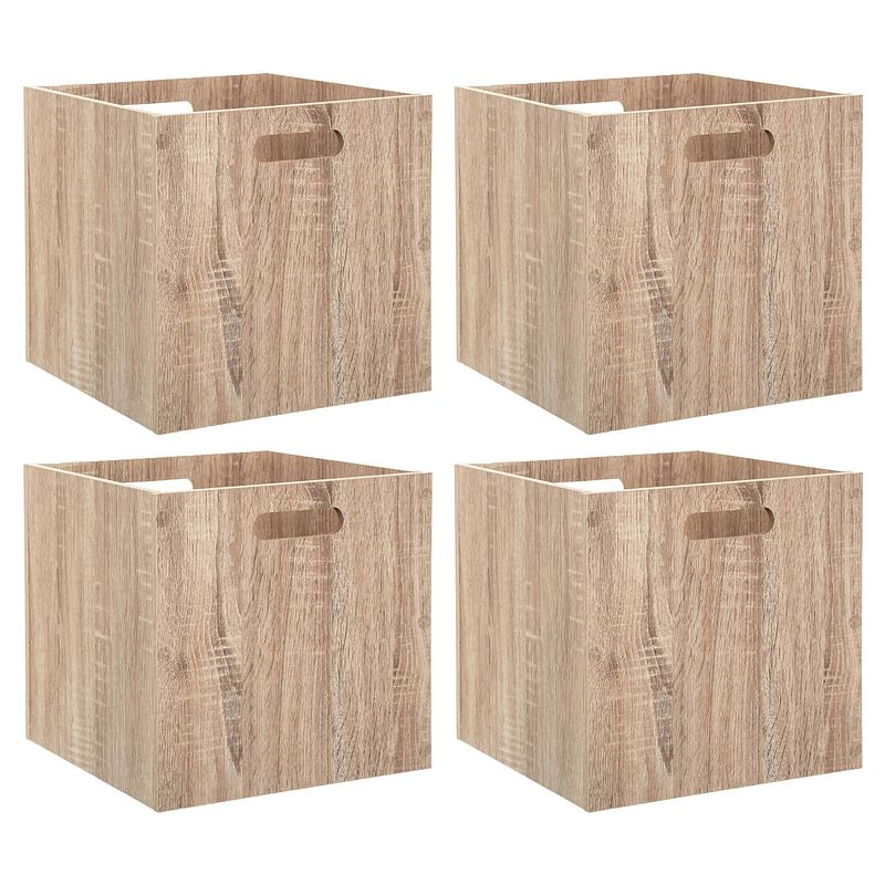 Foto van 5five opberg/kast mand - 4x - lichtbruin - mdf hout - 29l - 31 x 31 x 31 cm - opbergkisten