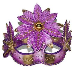 Foto van Venetiaans oogmasker roze/goud met bloem - verkleedmaskers