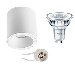 Foto van Opbouwspot set - pragmi cliron pro - gu10 fitting - opbouw rond - mat wit - verdiept - ø90mm - philips - corepro 840 36d