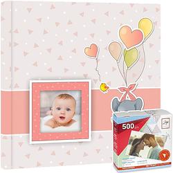 Foto van Fotoboek/fotoalbum pierre baby meisje met 30 paginas roze 32 x 32 x 3,5 cm inclusief plakkers - fotoalbums