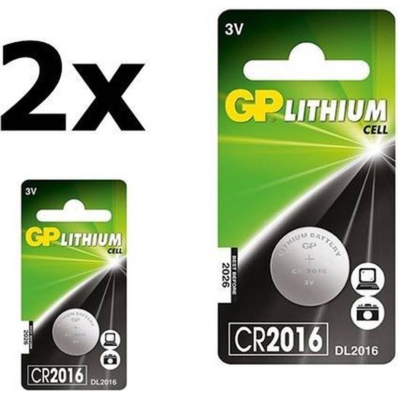 Foto van 2 stuks - gp cr2016 professional electronics 3v 90mah lithium knoopcel