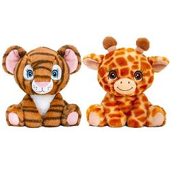 Foto van Keel toys - pluche knuffel dieren vriendjes set tijger en giraffe 25 cm - knuffeldier