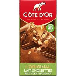 Foto van Cote d'sor l'soriginal chocolade reep melk stukjes hazelnoot 200g bij jumbo