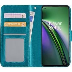 Foto van Basey oneplus nord ce hoesje book case kunstleer cover hoes - turquoise