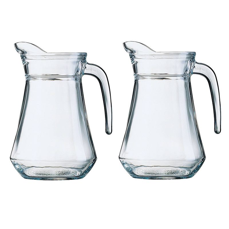 Foto van 2x stuks glazen schenkkan/karaf 1 liter - schenkkannen