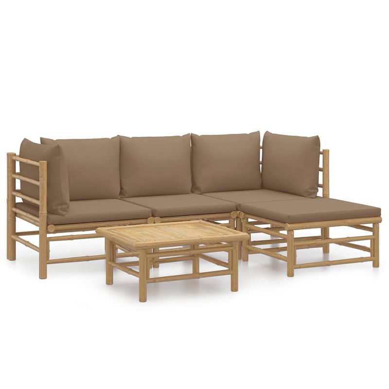 Foto van Vidaxl 5-delige loungeset met kussens bamboe taupe