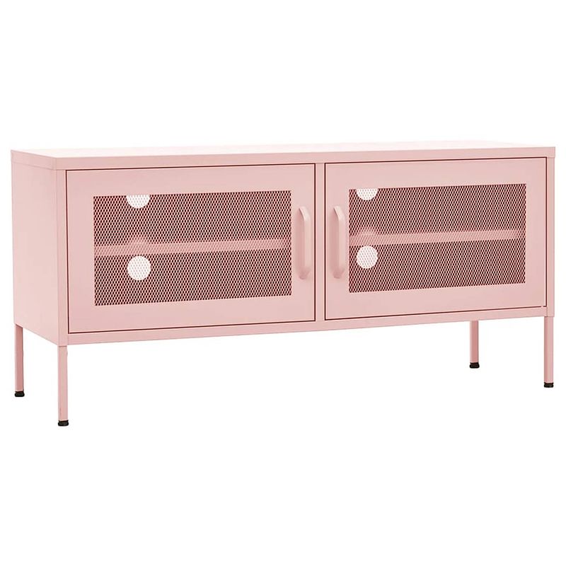 Foto van The living store televisiemeubel - roze stalen tv standaard - 105 x 35 x 50 cm - 2 gaasdeuren