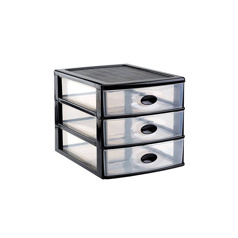 Foto van Ladeblok/bureau organizer met 3x lades zwart/transparant l35,5 x b27 x h27 cm - ladeblok