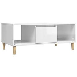 Foto van The living store salontafel - hoogglans wit - 90 x 50 x 36.5 cm - houten poten