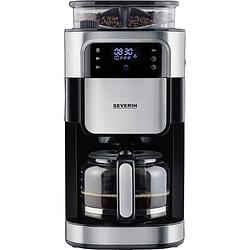 Foto van Severin 21,5x43x31,5 cm (bxhxt) mahl- und koffiezetapparaat zwart, rvs (geborsteld) capaciteit koppen: 10 display, glazen kan, met koffiemolen, timerfunctie,
