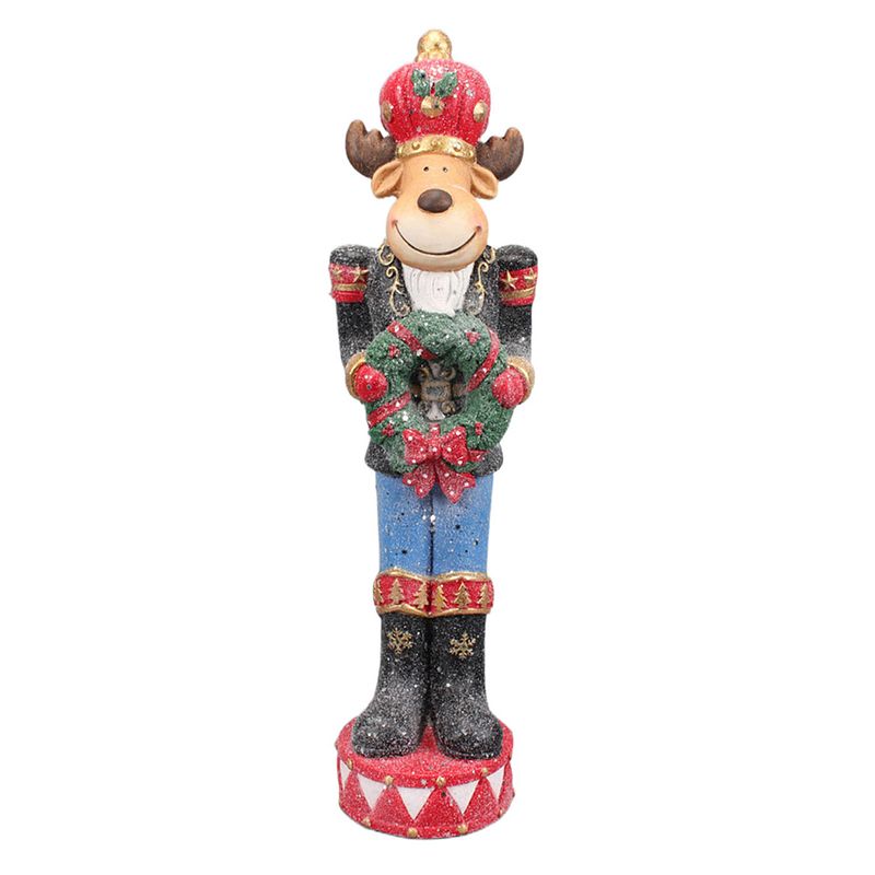 Foto van Clayre & eef beeld rendier 66 cm rood groen kunststof kerstdecoratie decoratief figuur groen kerstdecoratie decoratief