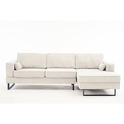 Foto van Hoekbank design darsiono 280cm bank beige ribstof loungebank zowel links als rechts bankstel