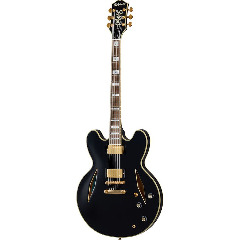 Foto van Epiphone emily wolfe sheraton stealth black aged gloss semi-akoestische gitaar met epilite case