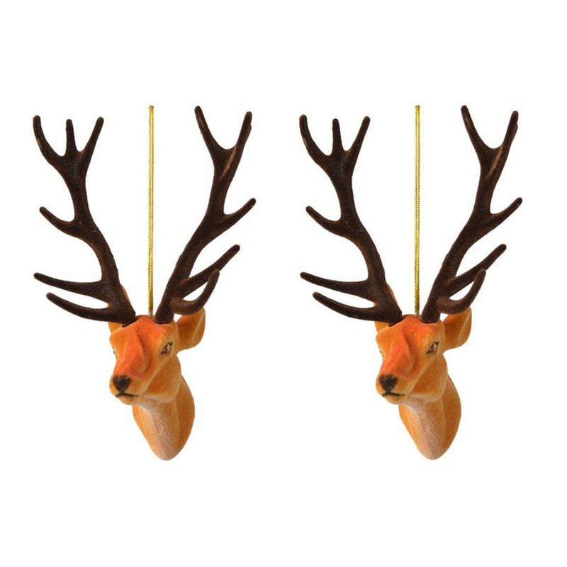 Foto van 2x kerstboomhangers bruine herten 13 cm kerstversiering - kersthangers