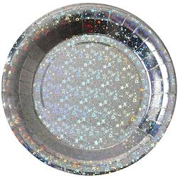 Foto van Santex wegwerpbordjes glitter - bruiloft - 10x stuks - 23 cm - zilver - feestbordjes