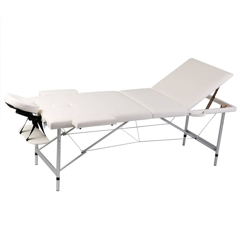 Foto van Inklapbare massagetafel 3 zones met aluminium frame (creme)