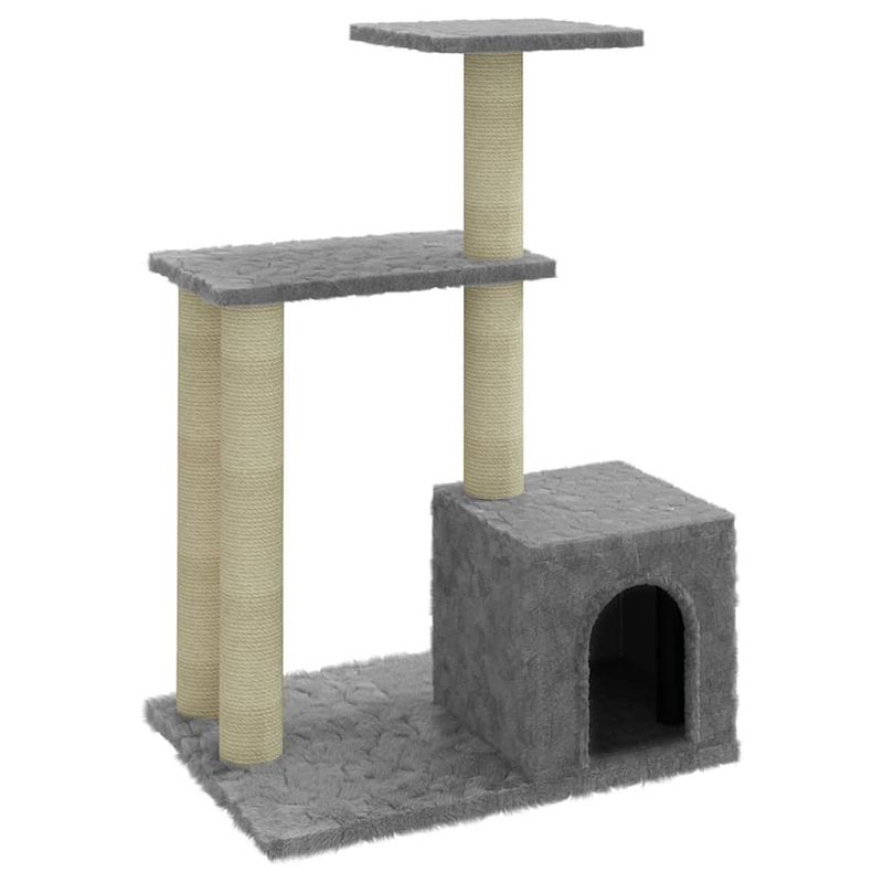 Foto van The living store kattenboom - lichtgrijs - 48x35x71 cm - hout - pluche en sisal