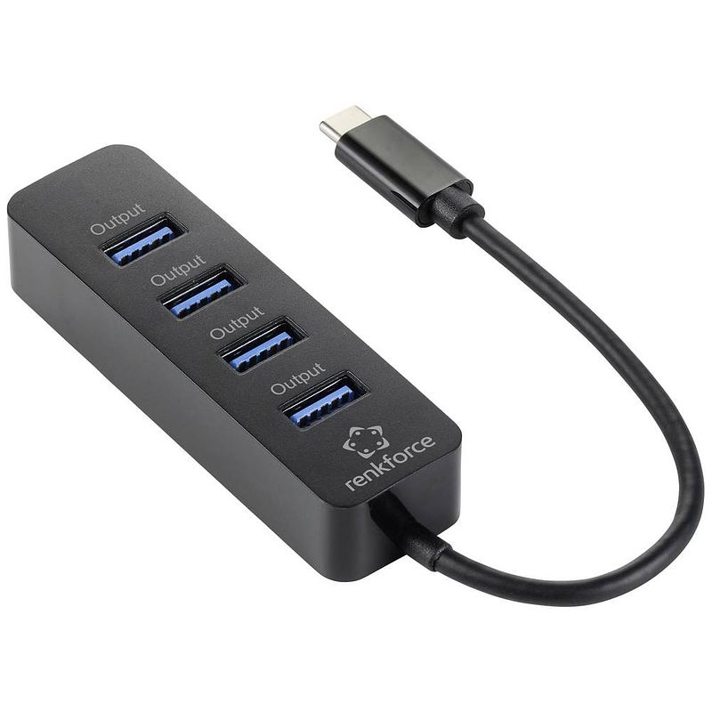 Foto van Renkforce rf-hub-110 usb 3.2 gen 1-hub 4 poorten zwart